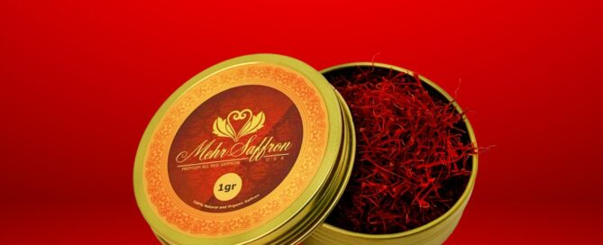 Vibrant red tin of premium All-Red Saffron with intricate label, showcasing high-quality saffron threads, ideal for gourmet cooking and luxury culinary use.
