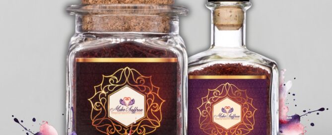 Premium all-red saffron threads in glass jars from Mehr Saffron, showcasing top-grade Grade A+ all-red dried saffron for culinary excellence and aromatic flavor.