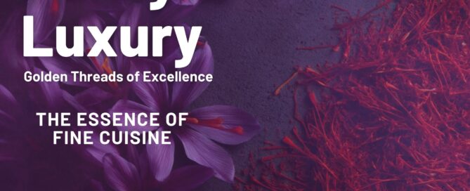 Vivid purple saffron flowers and red saffron threads on dark textured background highlight premium all-red saffron's purity and luxury, emphasizing antioxidant-rich flavor and fine cuisine quality.