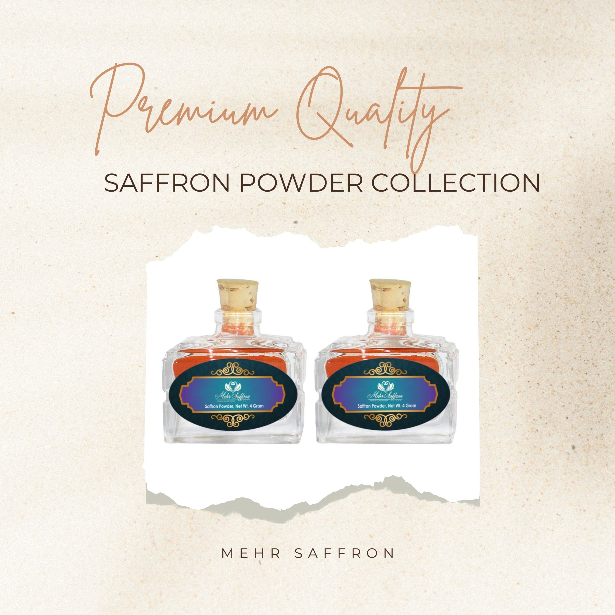 Rich red saffron powder in elegant glass jars, premium quality all-red saffron for culinary excellence. Perfect for authentic saffron recipes and gourmet cooking.